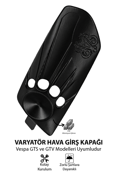 Vespa Uyumlu Varyatör Hava Girş Kapağı GTS GTV Cnc Siyah