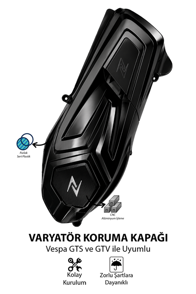 Vespa Uyumlu Varyatör Kapağı GTS GTV Parlak Siyah