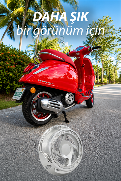 Vespa Uyumlu Varyatör Koruma Fanı Primavera Cnc Gümüş