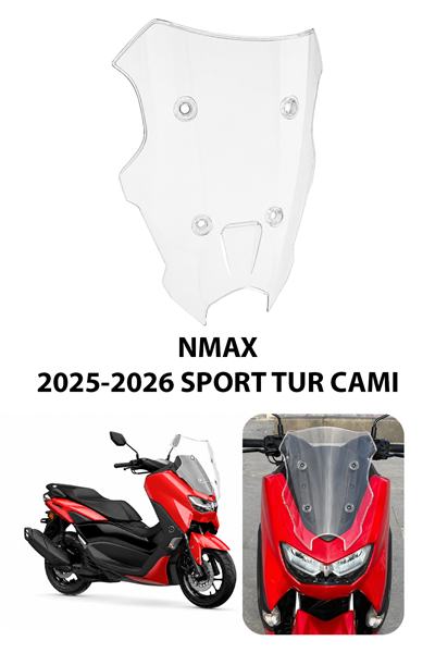 Yamaha NMAX 125/155 2025-2026 Uyumlu 5 Parça Aksesuar Seti Spor Tur Camı, CNC Gold Ön Cam Braketi, Karbon Desen Kapak