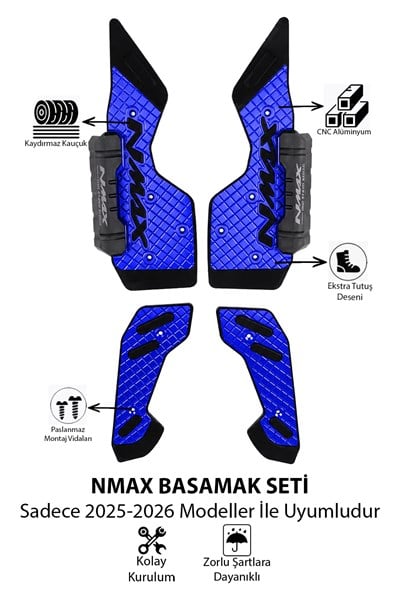 Yamaha Nmax Uyumlu Basamak Seti 2025-2026 Cnc Mavi