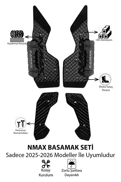 Yamaha Nmax Uyumlu Basamak Seti 2025-2026 Cnc Siyah