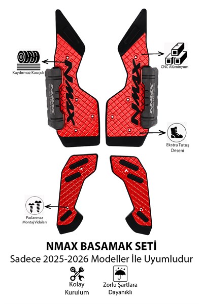 Yamaha Nmax Uyumlu Basamak Seti 2025-2026 Cnc Kırmızı