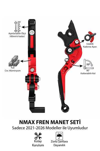Yamaha Nmax Uyumlu Fren Maneti 2021-2026 Cnc Kırmızı