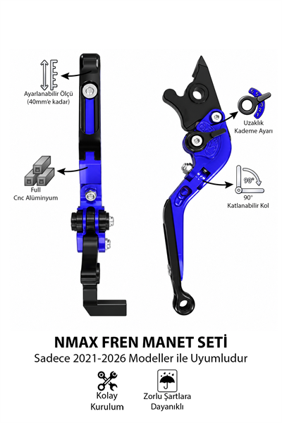 Yamaha Nmax Uyumlu Fren Maneti 2021-2026 Cnc Mavi