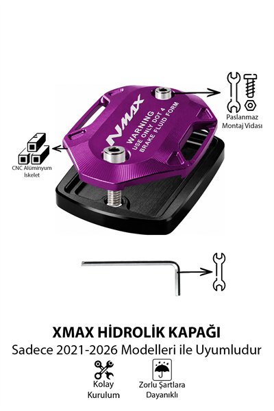 Yamaha Nmax Uyumlu Hidrolik Kapağı 2021-2026 Cnc Mor