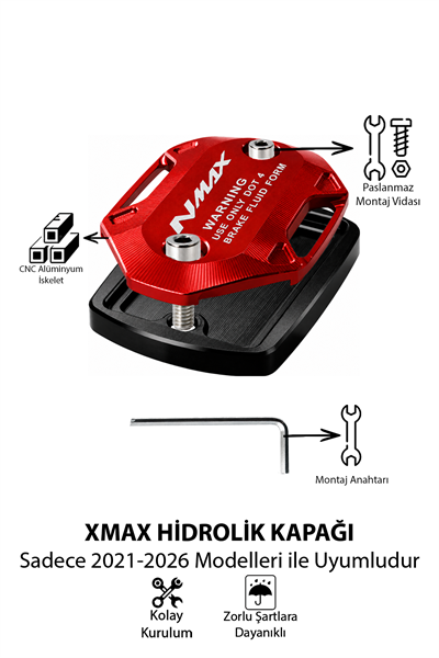 Yamaha Nmax Uyumlu Hidrolik Kapağı 2021-2026 Cnc Kırmızı