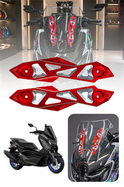Yamaha Nmax Uyumlu Ön Cam Braketi 2025-2026 Cnc Kırmızı