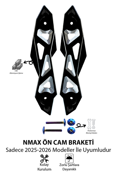 Yamaha Nmax Uyumlu Ön Cam Braketi 2025-2026 Cnc Siyah