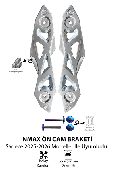 Yamaha Nmax Uyumlu Ön Cam Braketi 2025-2026 Cnc Gümüş