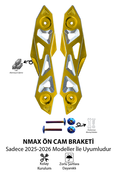 Yamaha Nmax Uyumlu Ön Cam Braketi 2025-2026 Cnc Gold