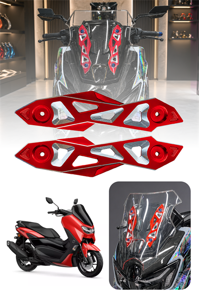 Yamaha Nmax Uyumlu Ön Cam Braketi 2025-2026 Cnc Kırmızı