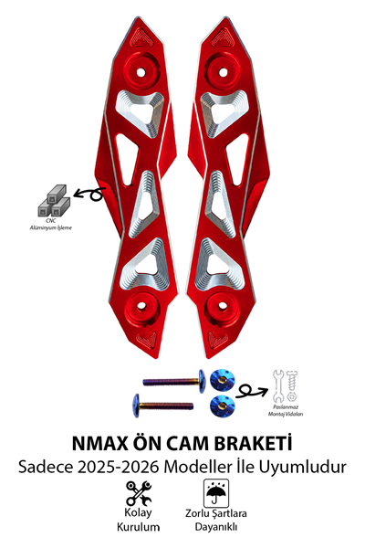 Yamaha Nmax Uyumlu Ön Cam Braketi 2025-2026 Cnc Kırmızı
