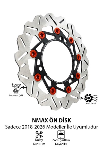 Yamaha Nmax Uyumlu Ön Fren Disk 2018-2026 Cnc Kırmızı