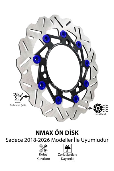 Yamaha Nmax Uyumlu Ön Fren Disk 2018-2026 Cnc Mavi