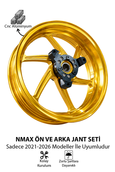Yamaha Nmax Uyumlu 2li Ön Arka Jant Seti Cnc Parlak Gold