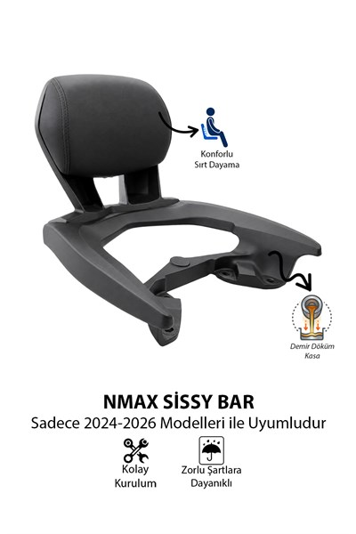 Yamaha Nmax Uyumlu Sisy Bar Sırt Dayama 2024-2026 Siyah