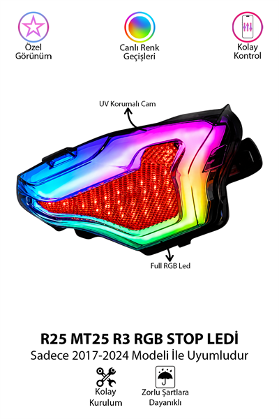 Yamaha R25 MT25 R3 Uyumlu Rgb Far Stop 2017-2024 Telefon Kontrollü Kayar Sinyalli