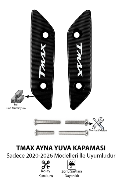 Yamaha Tmax Uyumlu Ayna Yuva Kapaması 2020-2026 Cnc Siyah
