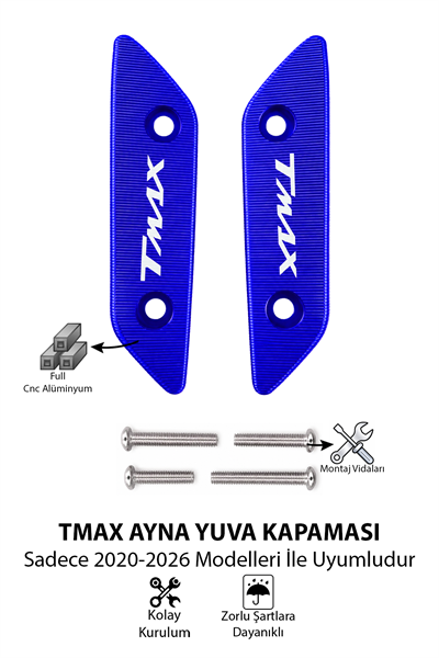 Yamaha Tmax Uyumlu Ayna Yuva Kapaması 2020-2026 Cnc Mavi