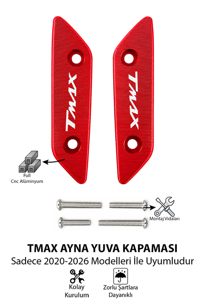 Yamaha Tmax Uyumlu Ayna Yuva Kapaması 2020-2026 Cnc Kırmızı