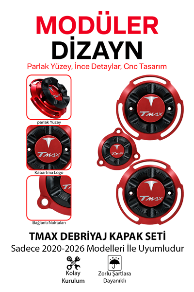 Yamaha Tmax Uyumlu Debriyaj Kapak Seti 2020-2026 Cnc Kırmızı