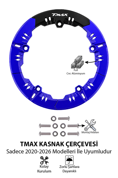 Yamaha Tmax Uyumlu Kasnak Çerçevesi 2020-2026 Cnc Mavi