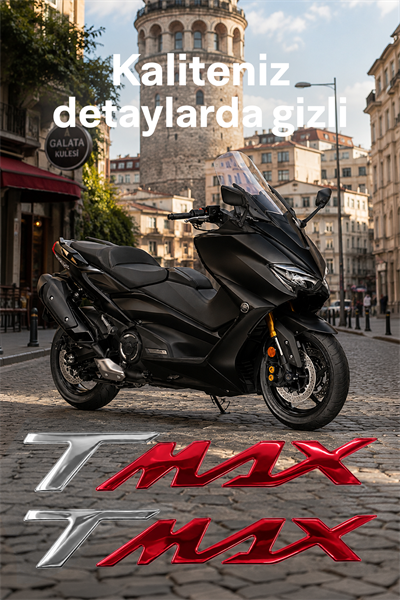 Yamaha Tmax Uyumlu Logo Sticker 2021-2026 Gümüş-Kırmızı