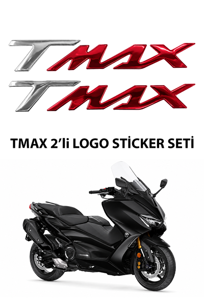 Yamaha Tmax Uyumlu Logo Sticker 2021-2026 Gümüş-Kırmızı