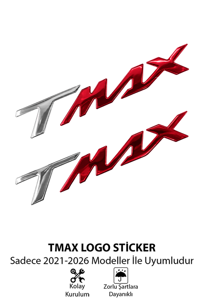 Yamaha Tmax Uyumlu Logo Sticker 2021-2026 Gümüş-Kırmızı