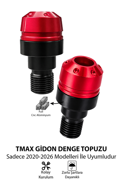 Yamaha Tmax Uyumlu Motosiklet Gidon Denge Topuzu Vidalı Cnc Kırmızı