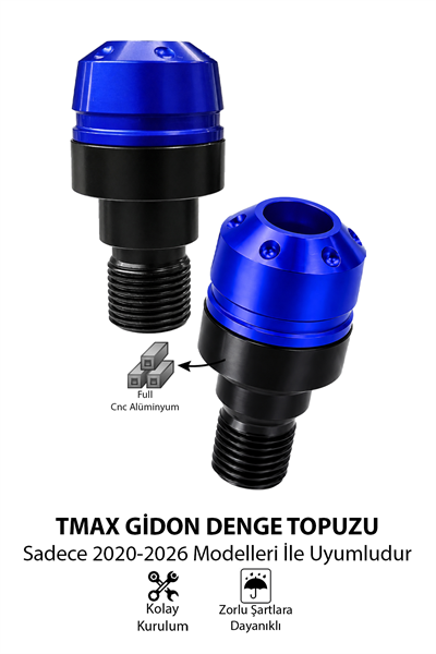 Yamaha Tmax Uyumlu Motosiklet Gidon Denge Topuzu Vidalı Cnc Mavi