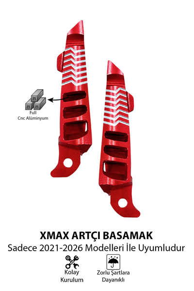 Yamaha Xmax Uyumlu Artçı Basamak 2021-2026 Cnc Kırmızı