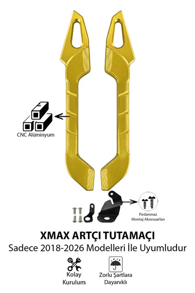 Yamaha Xmax Uyumlu Artçı Tutamaç 2018-2026 Cnc Gold