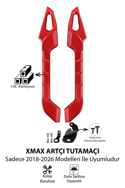 Yamaha Xmax Uyumlu Artçı Tutamaç 2018-2026 Cnc Kırmızı