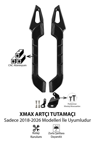 Yamaha Xmax Uyumlu Artçı Tutamaç 2018-2026 Cnc Siyah
