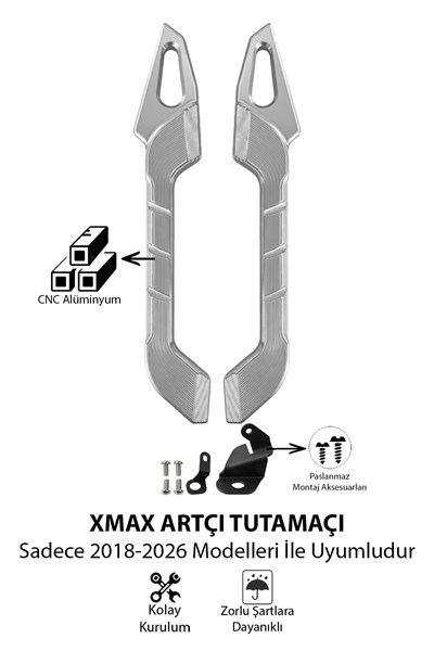 Yamaha Xmax Uyumlu Artçı Tutamaç 2018-2026 Cnc Gümüş