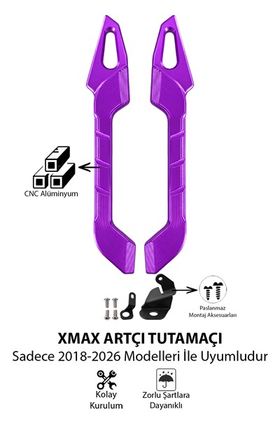 Yamaha Xmax Uyumlu Artçı Tutamaç 2018-2026 Cnc Mor