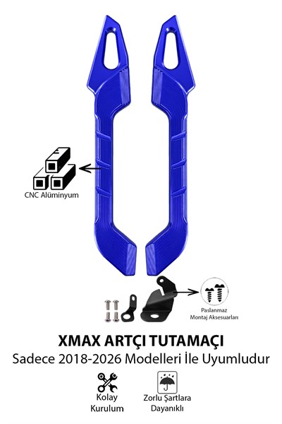 Yamaha Xmax Uyumlu Artçı Tutamaç 2018-2026 Cnc Mavi