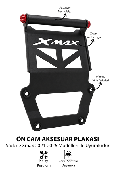 Yamaha Xmax Uyumlu Ayarlanabilir Ön Cam Aksesuar Bar 2021-2026 Siyah