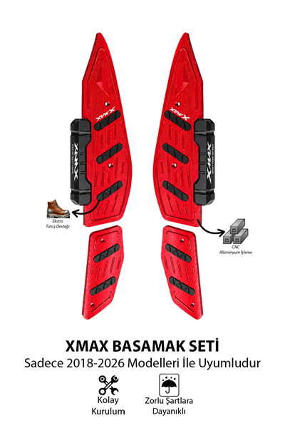 Yamaha Xmax Uyumlu Basamak Seti 2018-2026 Cnc Kırmızı