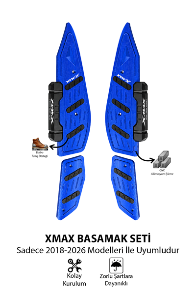 Yamaha Xmax Uyumlu Basamak Seti 2018-2026 Cnc Mavi
