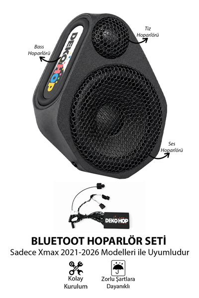 Yamaha Xmax Uyumlu Bluetooth Hoparlör Seti 2021-2026 Siyah