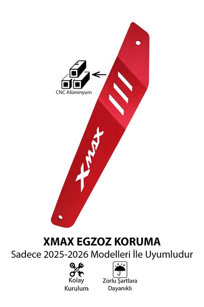 Yamaha Xmax Uyumlu Egzoz Koruma 2025-2026 Cnc Kırmızı