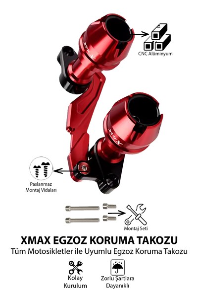 Yamaha Xmax Uyumlu Egzoz Koruma Takozu Cnc Kırmızı