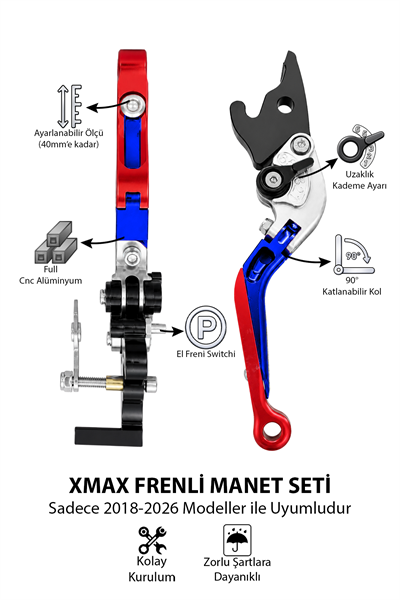 Yamaha Xmax Uyumlu El Frenli Manet 2018-2026 Cnc 3 Renk