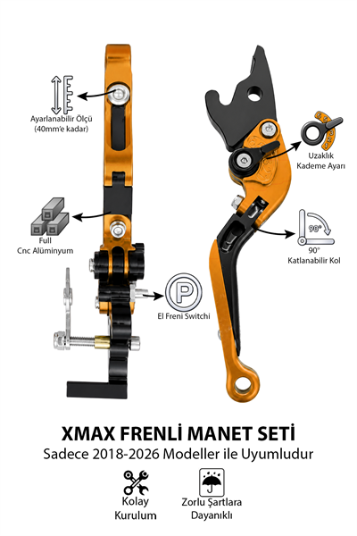 Yamaha Xmax Uyumlu El Frenli Manet 2018-2026 Cnc Gold