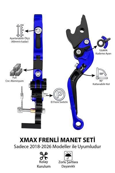 Yamaha Xmax Uyumlu El Frenli Manet 2018-2026 Cnc Mavi