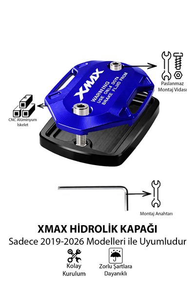 Yamaha Xmax Uyumlu Hidrolik Kapağı 2019-2026 Cnc Mavi
