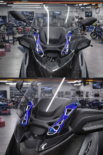 Yamaha Xmax Uyumlu Ön Cam Braketi 2024-2026 Cnc Mavi